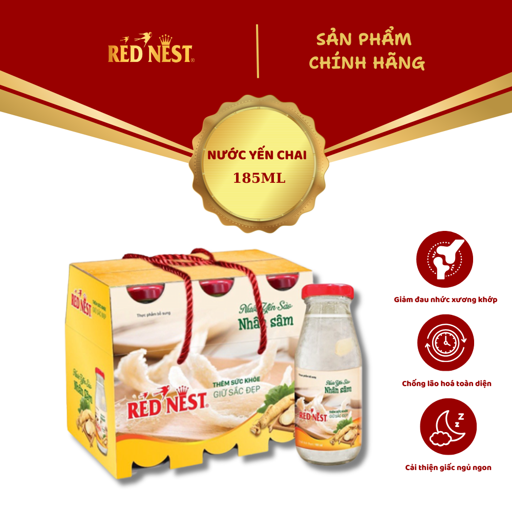 NƯỚC YẾN SÀO CHAI 185ML NHÂN SÂM XÁCH 6 RED NEST