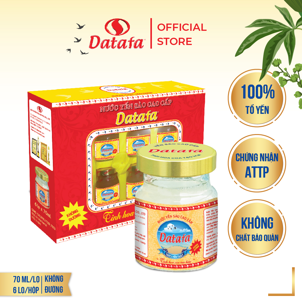 Yến Sào Cao Cấp Datafa - Không Đường - Hộp 6 lọ 70ml