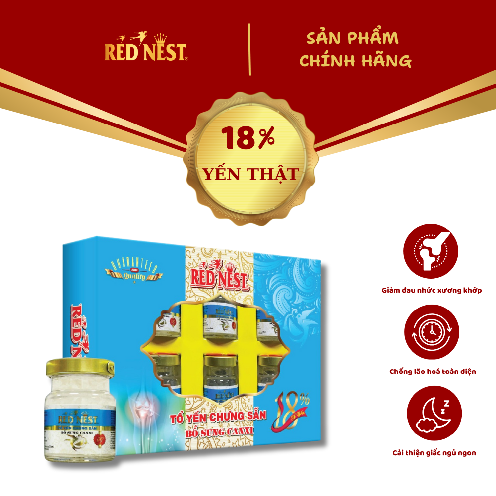 YẾN SÀO KHÁNH HÒA CHƯNG SẴN CANXI 18% HỘP QUÀ REDNEST
