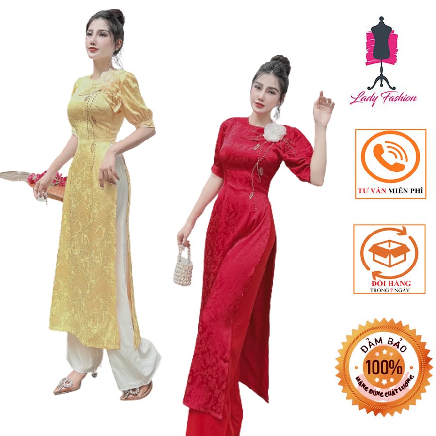 ÁO DÀI GẤM HOA CHIỀM KẾT HOA ĐÁ KHÁNH LINH - KL01