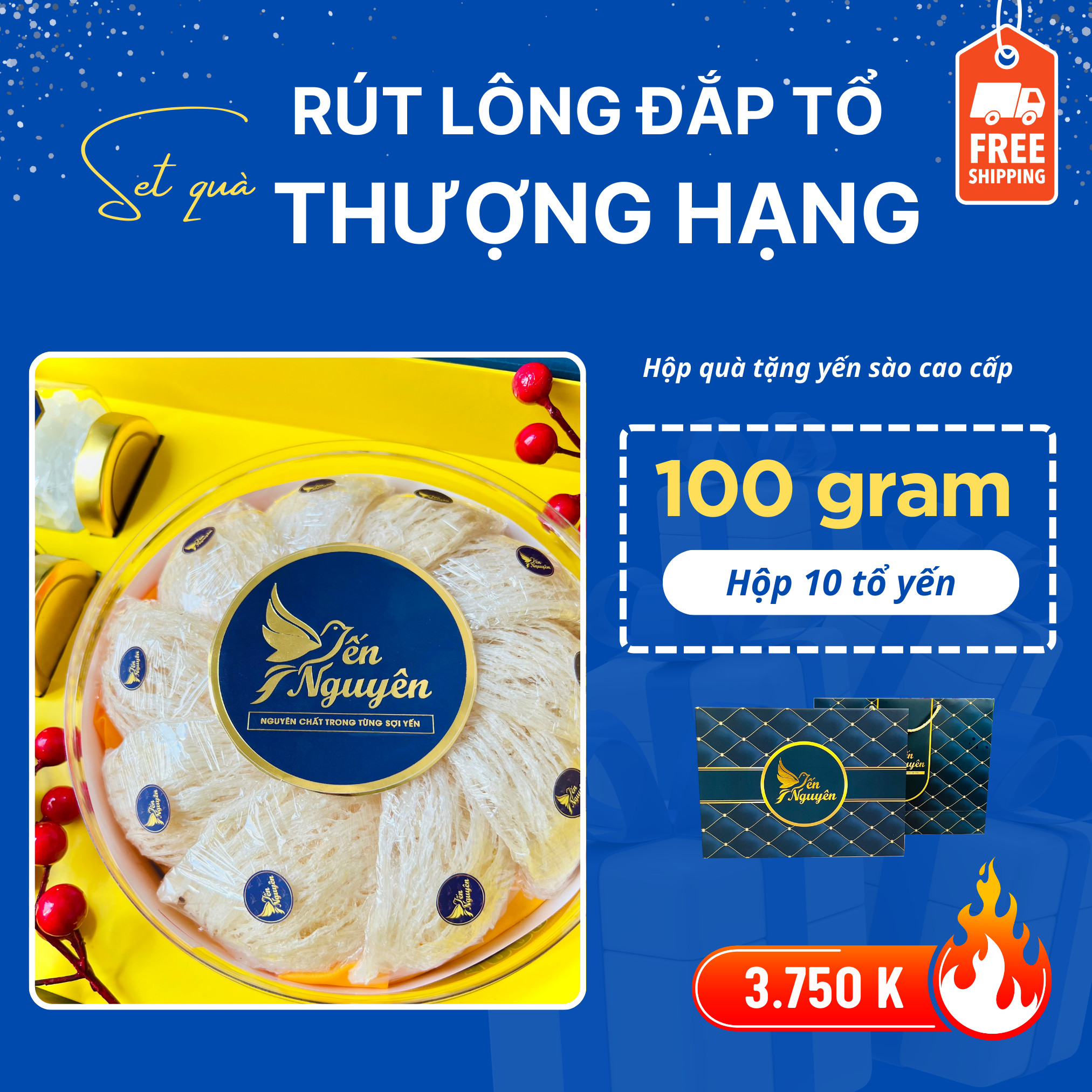 HỘP QUÀ 100GR YẾN RÚT LÔNG ĐẮP TỔ - MUA 01 TẶNG 03
