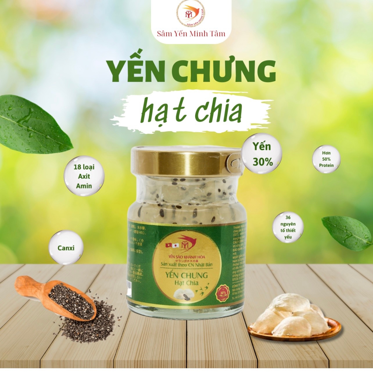 Yến Hũ Chưng Hạt Chia 30% Tổ Yến - Sâm Yến Minh Tâm - 70ml