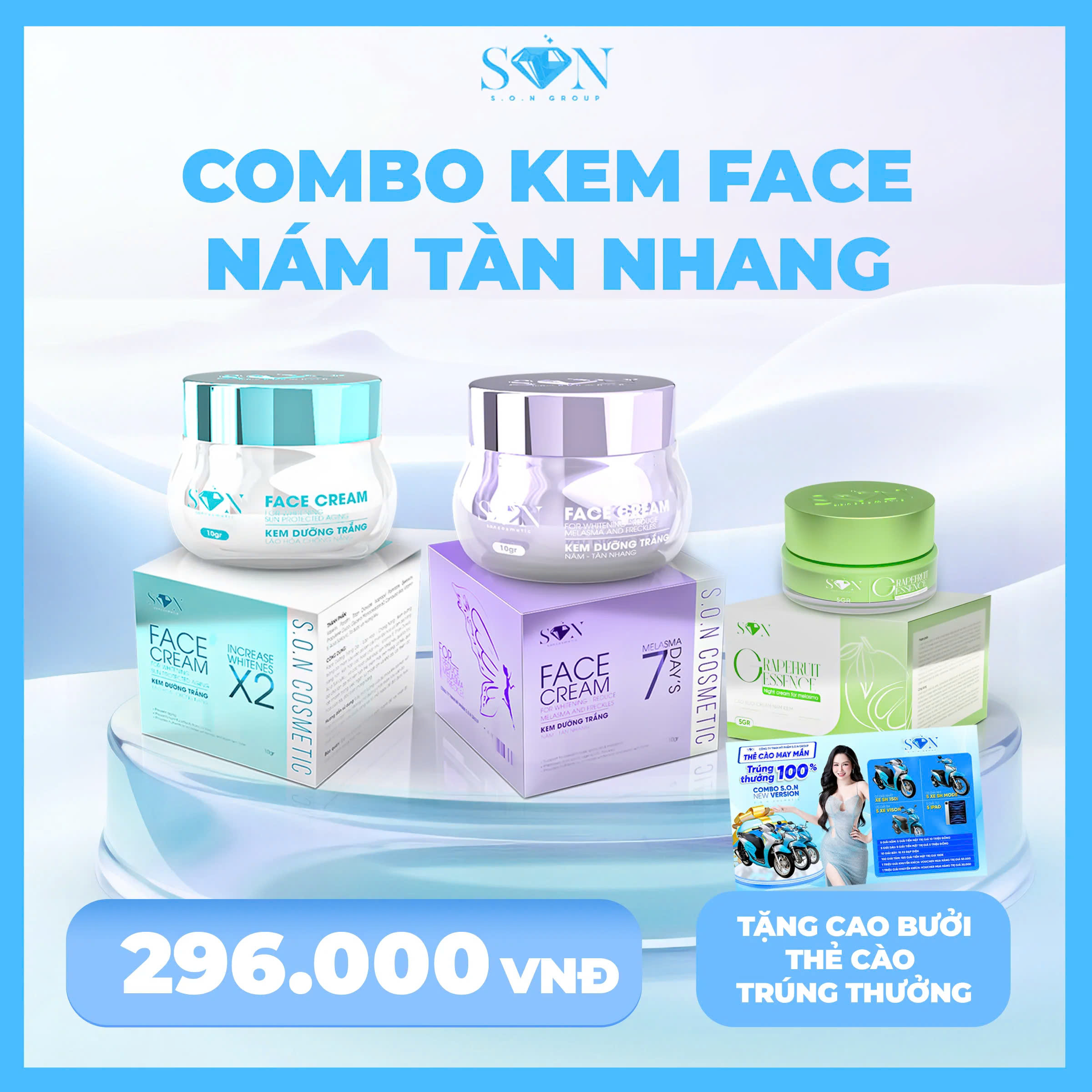COMBO FACE NÁM MỚI - DƯỠNG TRẮNG GIẢM NÁM - TÀN NHANG - ĐỒI MỒI