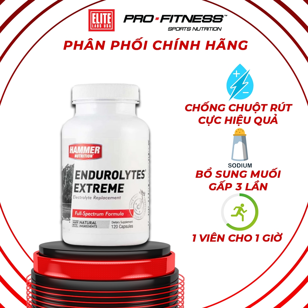 Viên muối điện giải Endurolytes Extreme Hammer Nutrition - Ngăn ngừa chuột rút trong điều kiện khắc nghiệt (Hũ 120 viên)