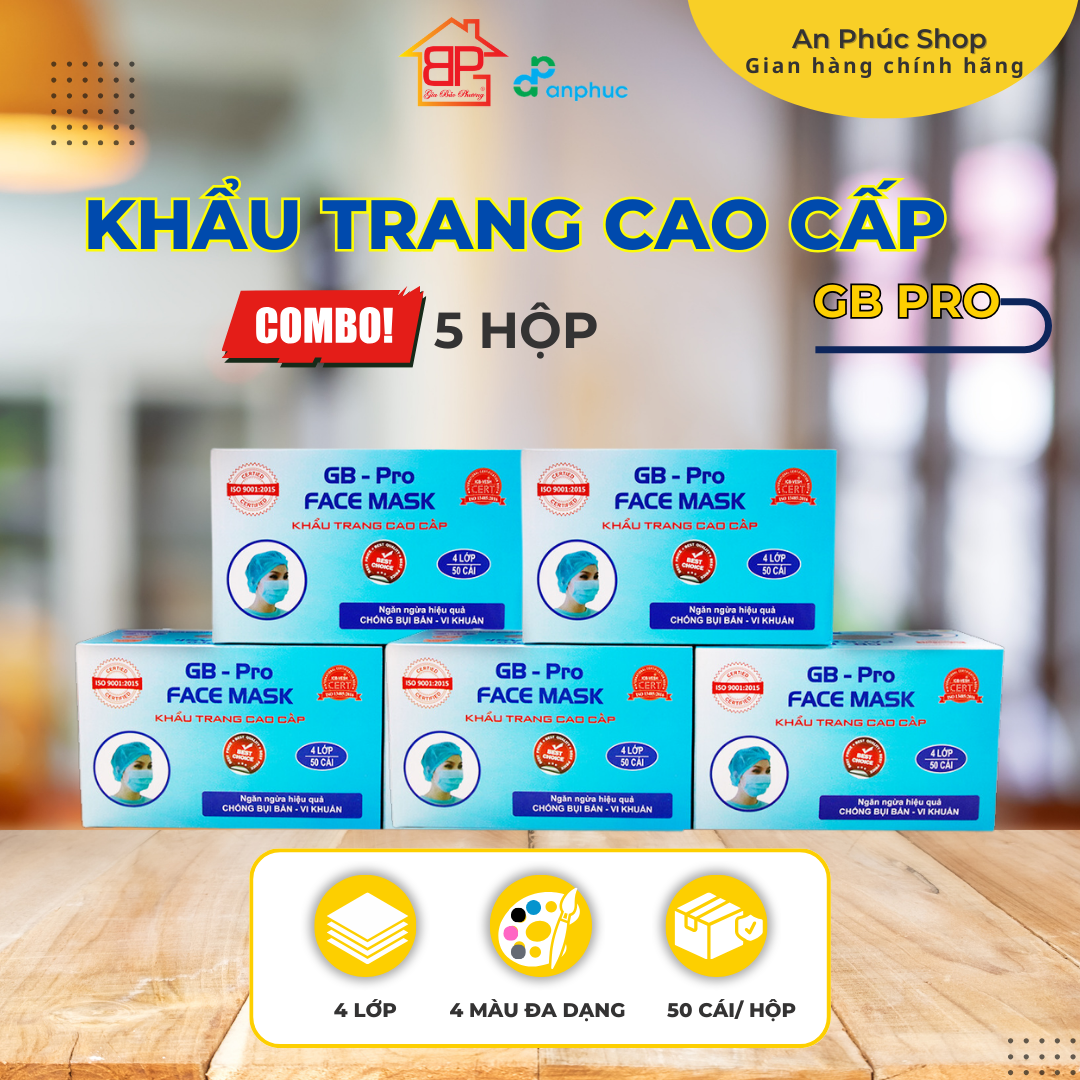 Khẩu trang Cao cấp GB Pro 4 lớp - COMBO 5 hộp 