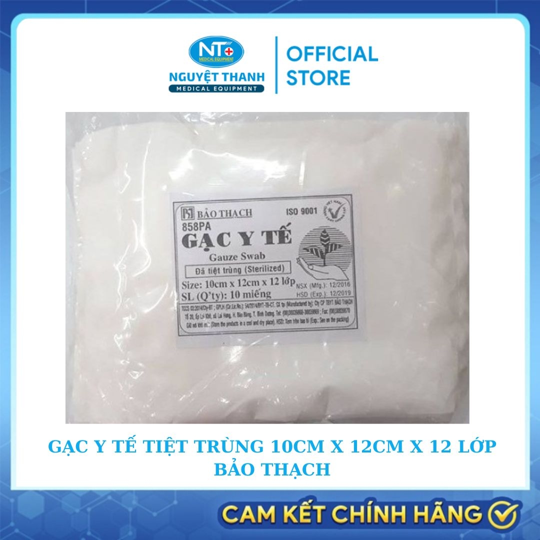 Gạc Y Tế  Tiệt Trùng 10cm x 12cm x 12 lớp Bảo Thạch