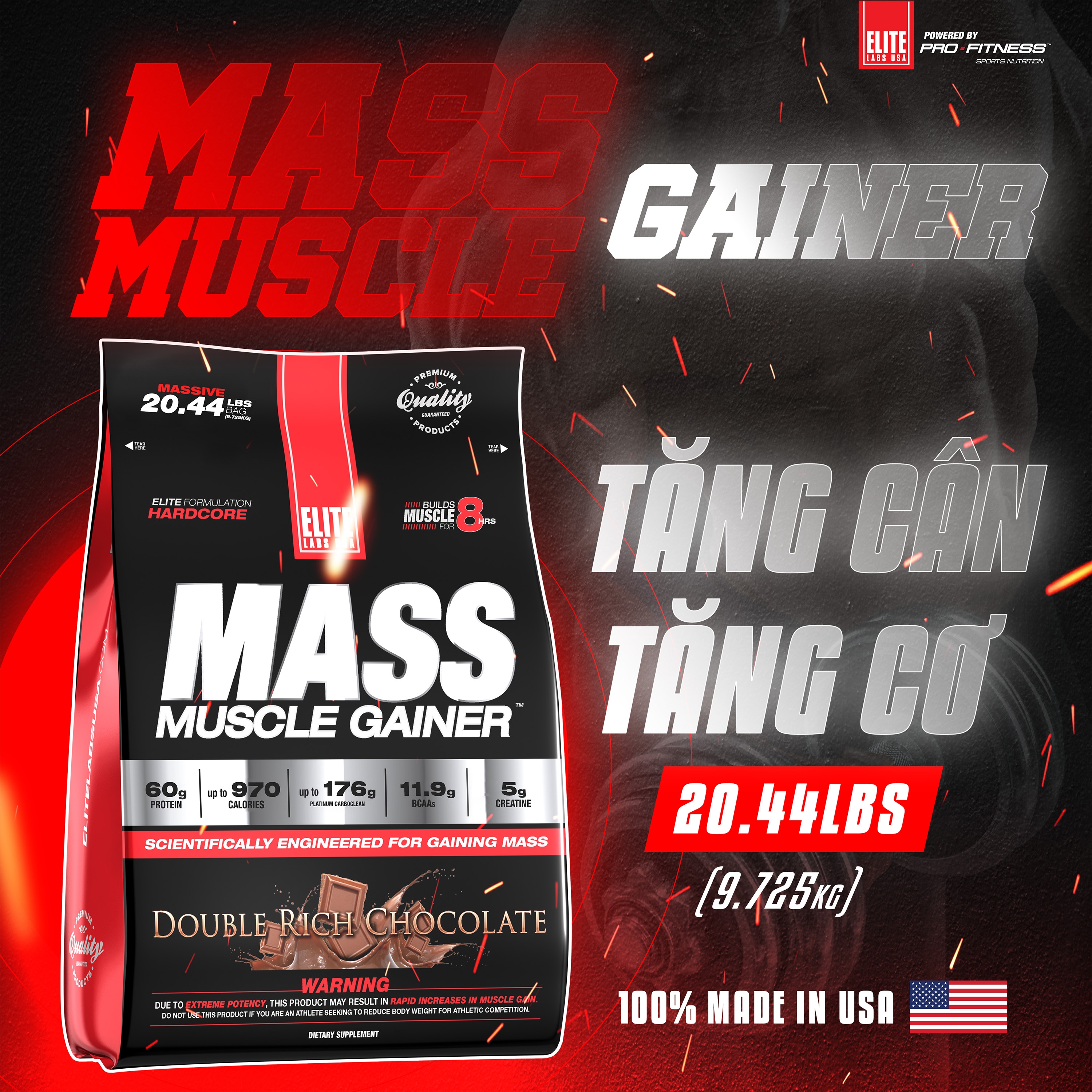 Sữa mass tăng cân tăng cơ Mass Muscle Gainer - Sữa tăng cân tăng cơ nhanh chóng cải thiện cân nặng, cơ nạc (Túi 9,275kg)