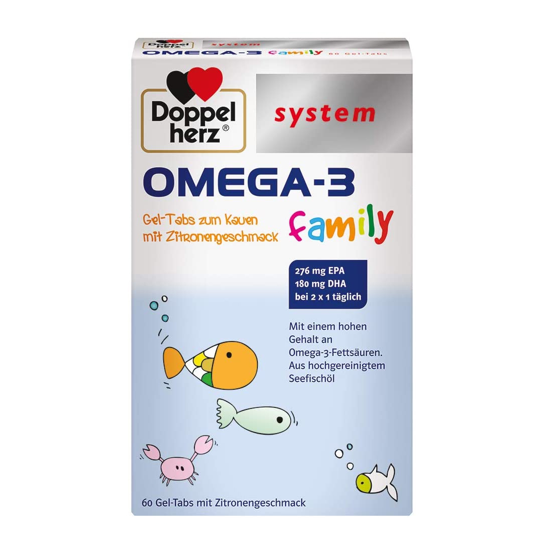 Viên nhai bổ sung OMEGA 3 DHA và EPA - Omega 3 Family Doppelherz System, Hộp 60 viên