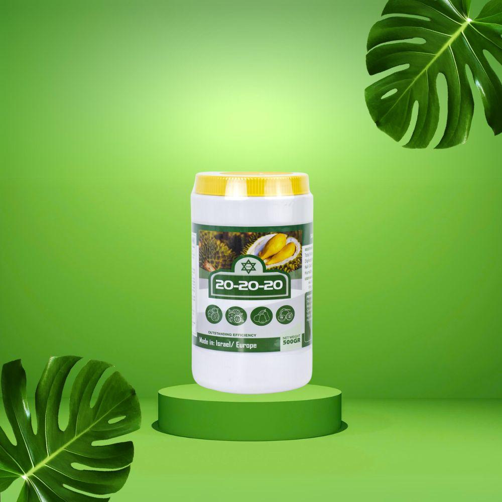 Phân bón 20- 20- 20 500gram, Kích thích ra hoa đồng loạt- Nuôi trái- Chỉnh trái- Xanh gai, nguyên liệu xuất xứ từ Isreal