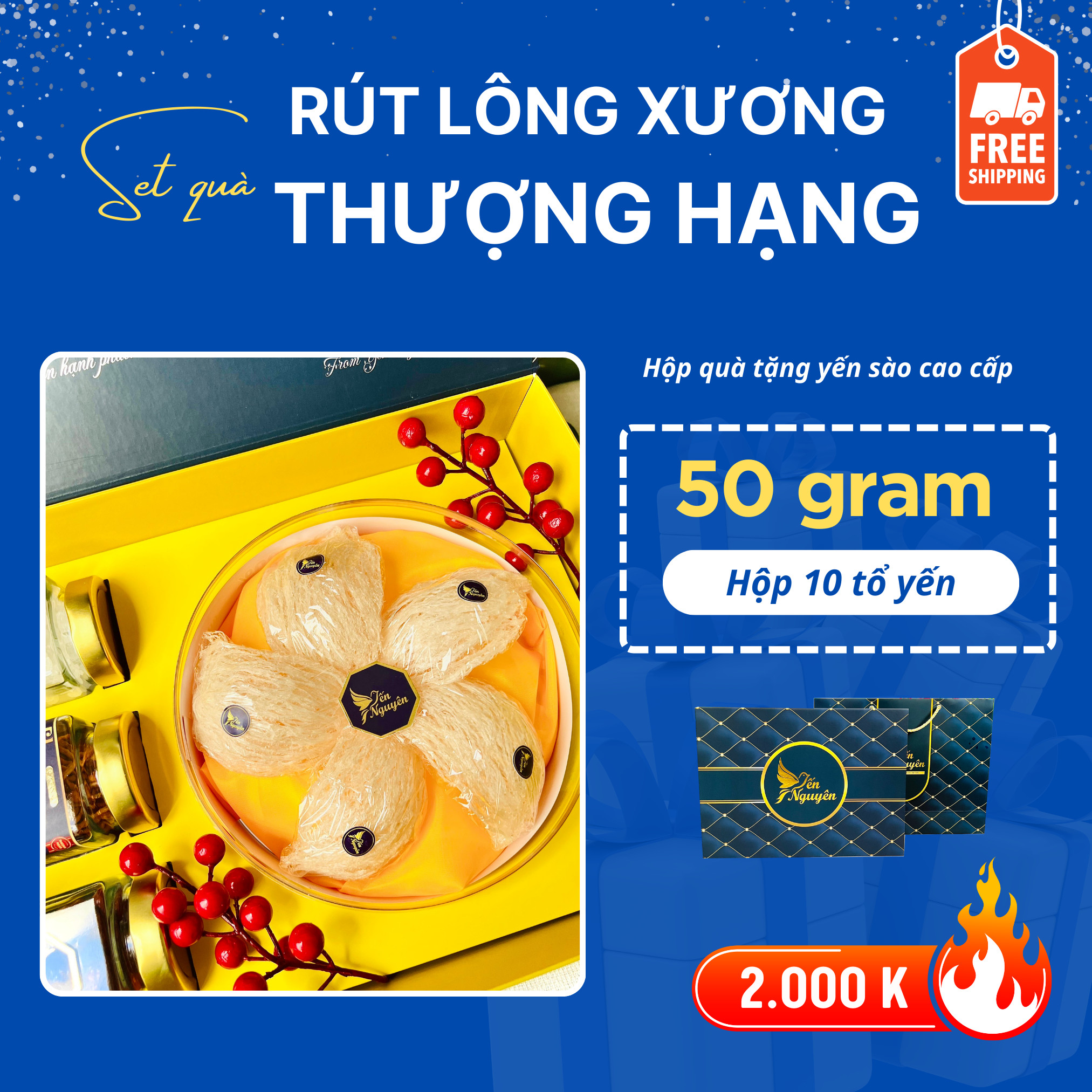HỘP QUÀ 50GR YẾN RÚT LÔNG XƯƠNG THƯỢNG HẠNG – MUA 1 TẶNG 3: