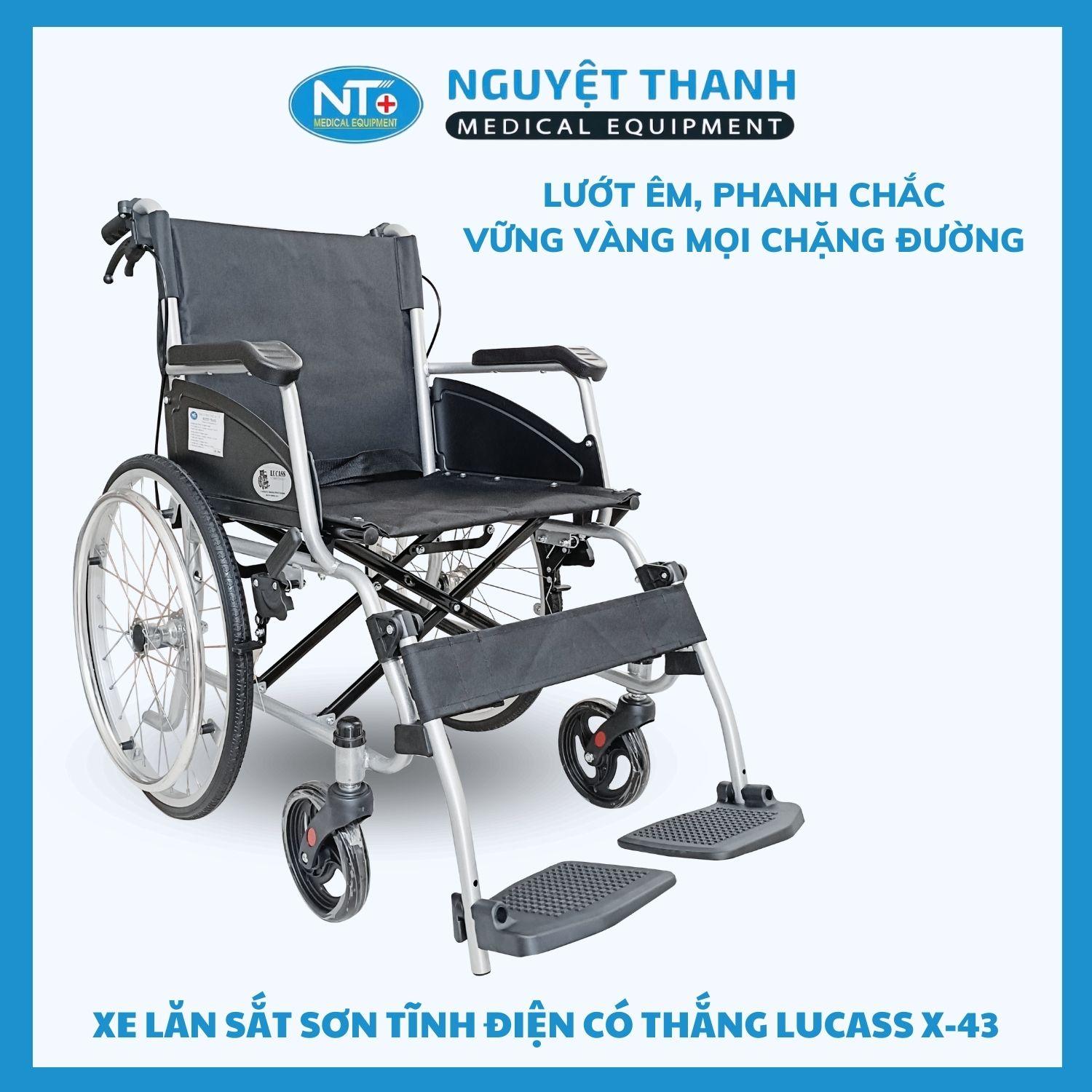 Xe Lăn Sắt Sơn Có Thắng Lucass X-43 ( Caro hoặc Vải Đen )