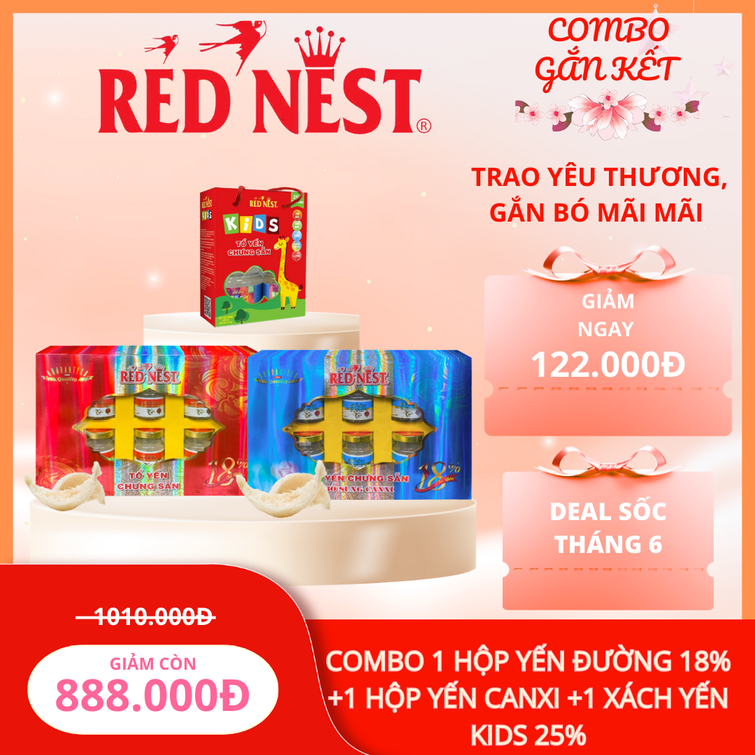 COMBO GẮN KẾT ( BAO GỒM 1 HỘP YẾN ĐƯỜNG 18% ,1 HỘP YẾN CANXI , 1 XÁCH YẾN KIDS 25%)