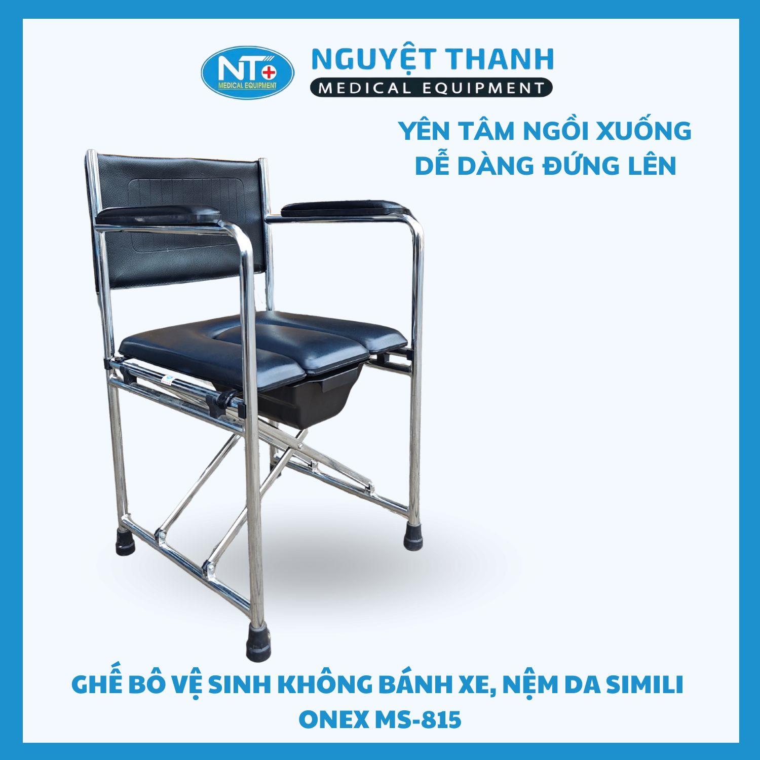 Ghế Bô Vệ Sinh Không Bánh Xe , Bô Vuông , Nệm Simili OneX MS-815