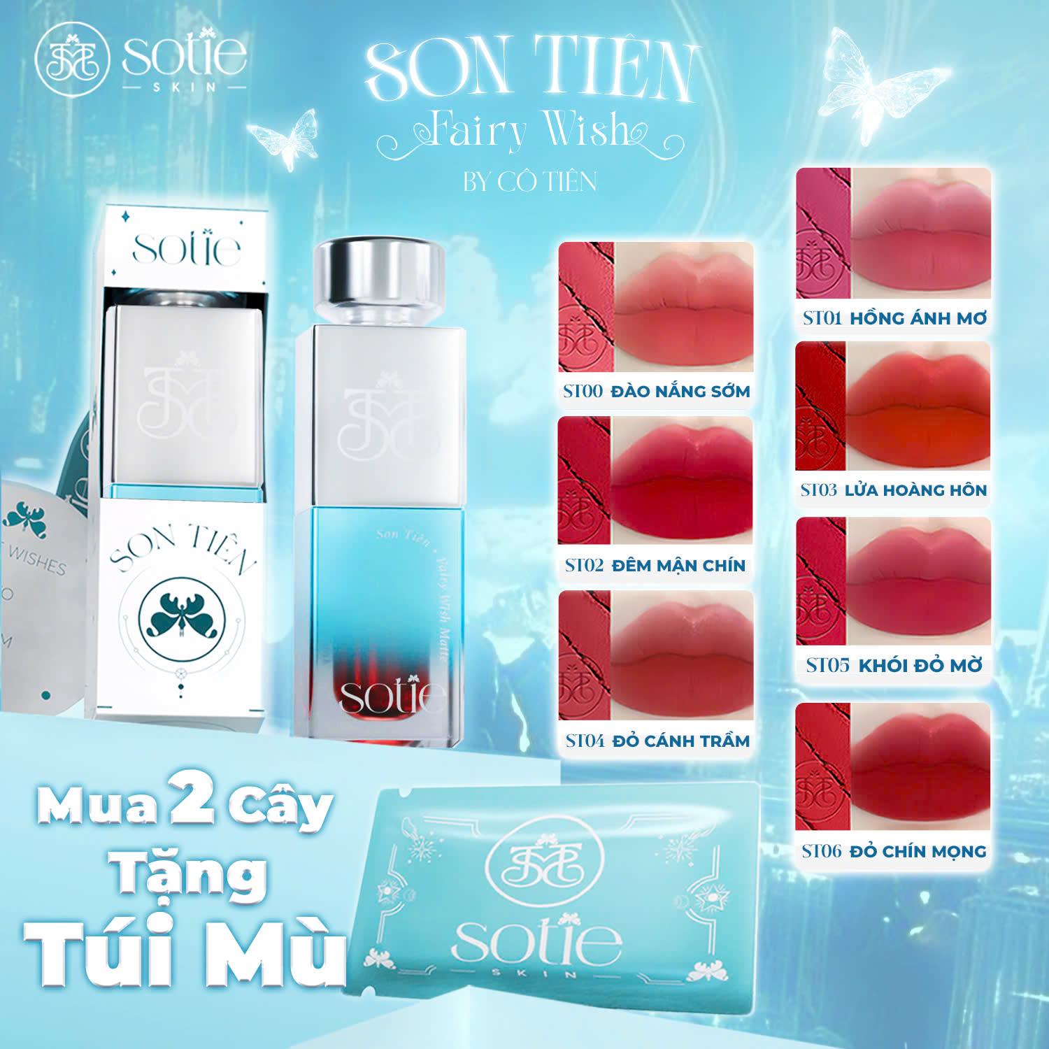 COMBO 2 Son TIÊN tặng 1 túi mù son bóng (MUA 2 ĐƯỢC 3) – SOTIE SKIN chính hãng (ST00-06)  - quà tặng túi mù son lipgloss