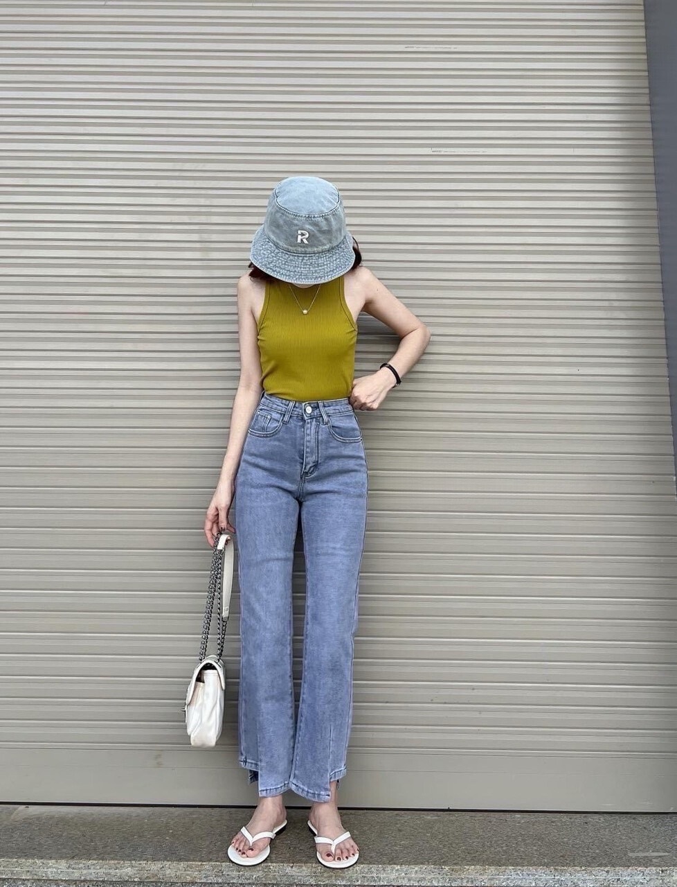Quần Jean Ống Suông Dài Giãn Ống Đứng Lai Cắt Kiểu