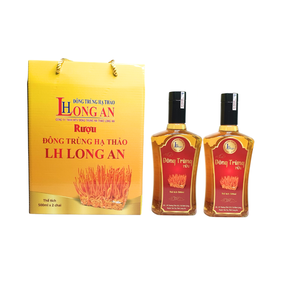 Rượu Đông Trùng Hạ Thảo Cao Cấp LH Long An Chai 500ml Hộp 2 Chai