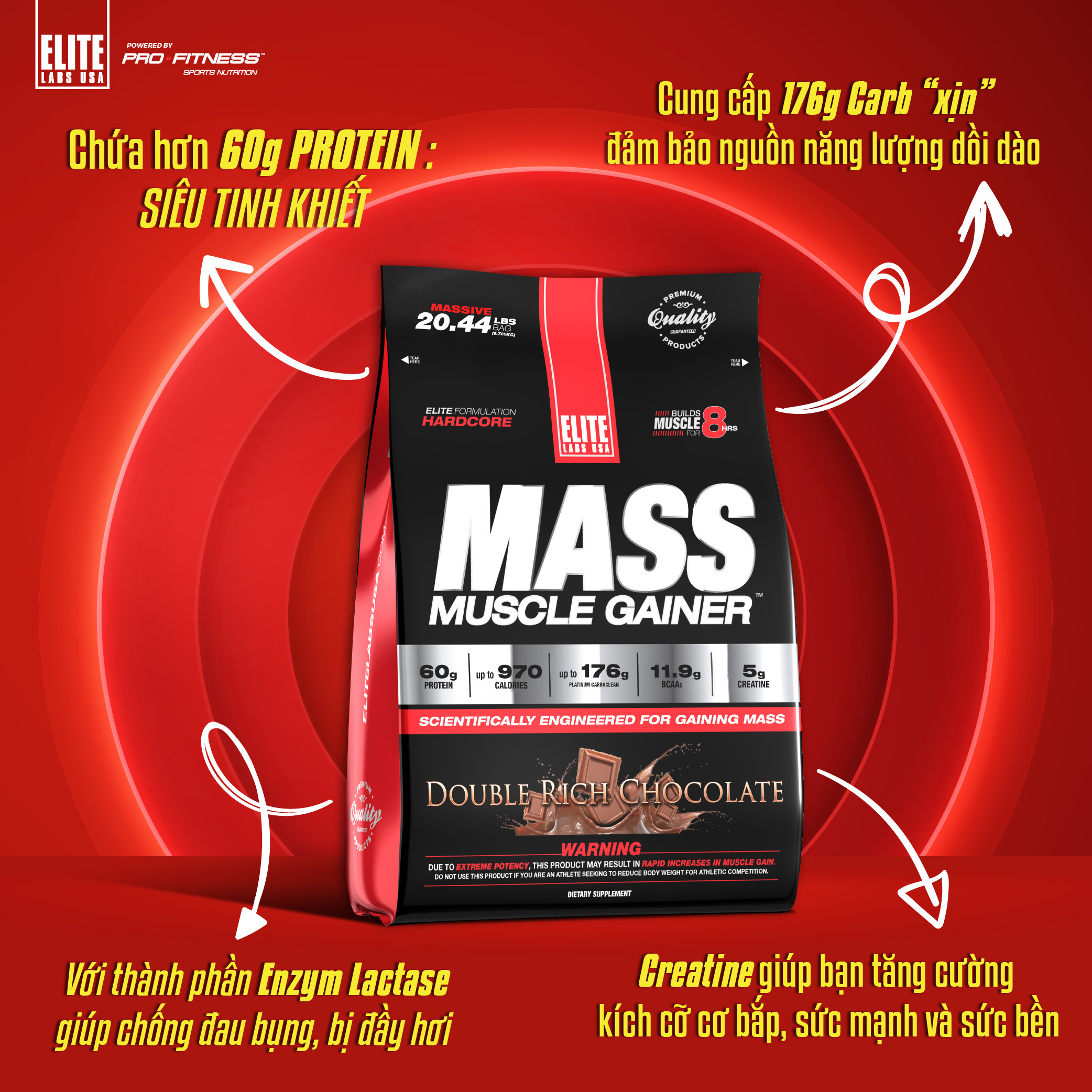 Sữa tăng cân tăng cơ Mass Muscle Gainer 10lbs - Sữa tăng cơ nạc tăng cân dành cho người nhanh chóng cải thiện cân nặng, xây cơ tốt (Túi 4,54kg)