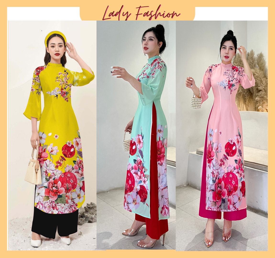 HCM]Áo dài in 3D vol 4 tà cao cấp AD029- Big size - Lady Fashion - Khánh Linh Style