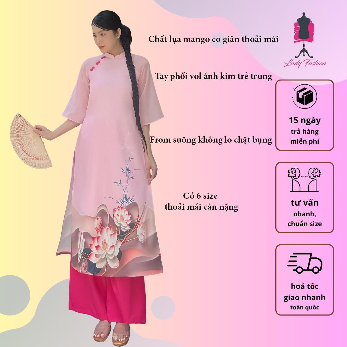 Áo dài cách tân dáng suông in 3D tay ánh kim dành cho nữ AD067