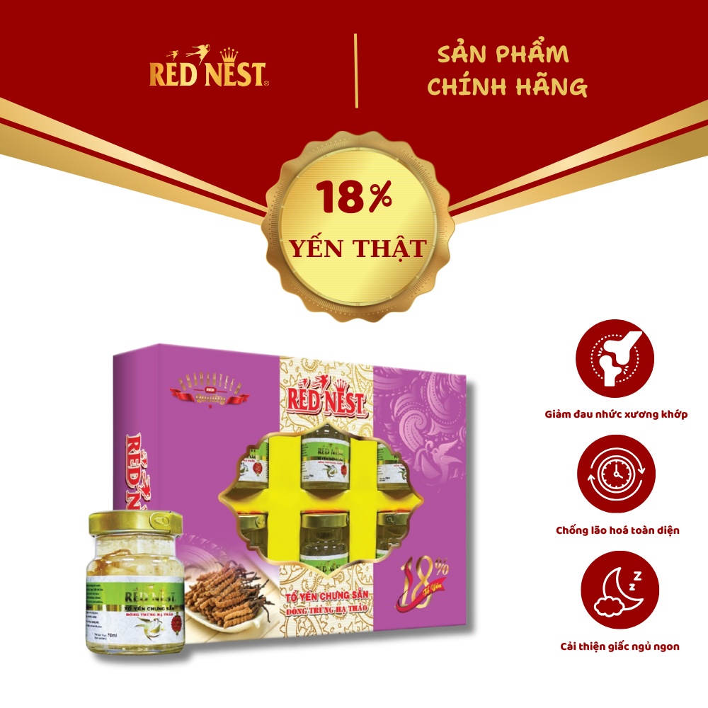 YẾN SÀO KHÁNH HÒA CHƯNG SẴN ĐÔNG TRÙNG HẠ THẢO 18% HỘP QUÀ REDNEST