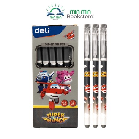 Combo 10 cây/1 hộp Bút gel SuperWings CG12 Deli -Mực có độ nhớt thấp, viết trơn tru, không bị tắc mực ( 12 cây/hộp)