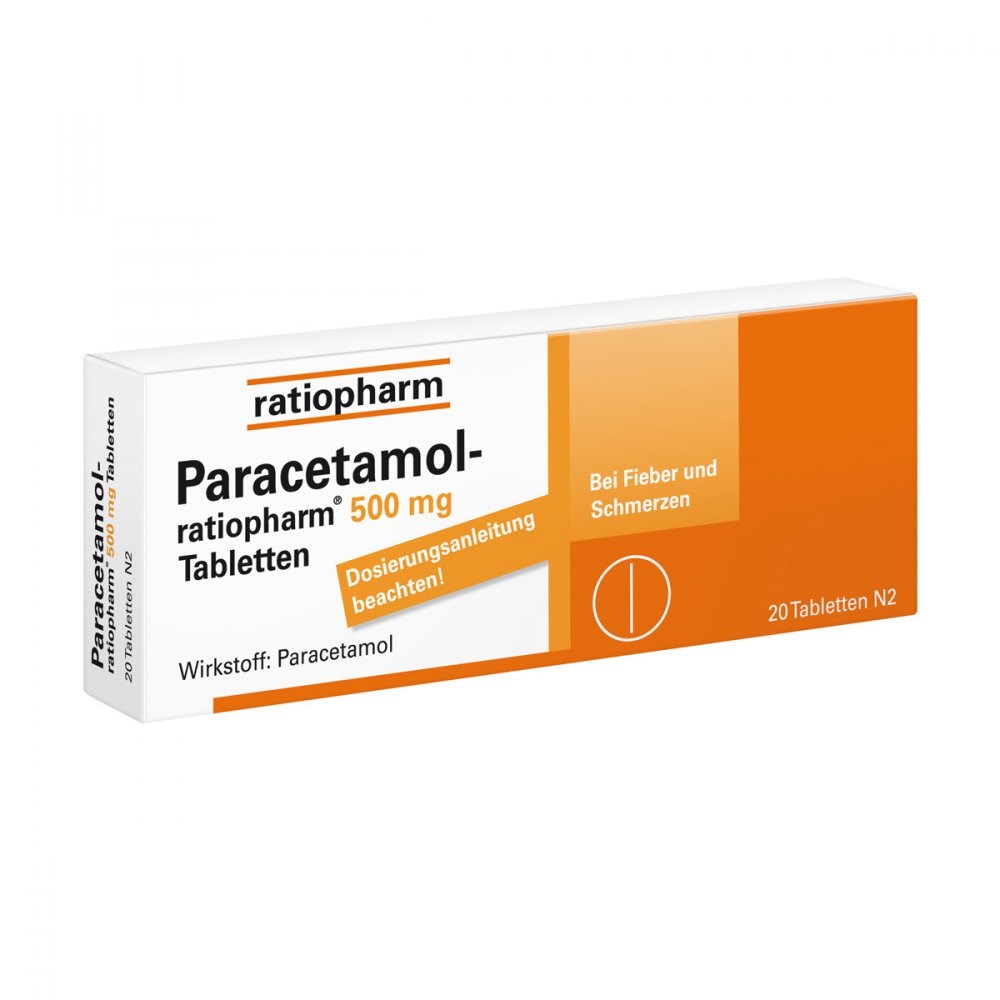 Paracetamol - Giảm đau và hạ sốt - RATIOPHARM 500mg (gói 20 viên)