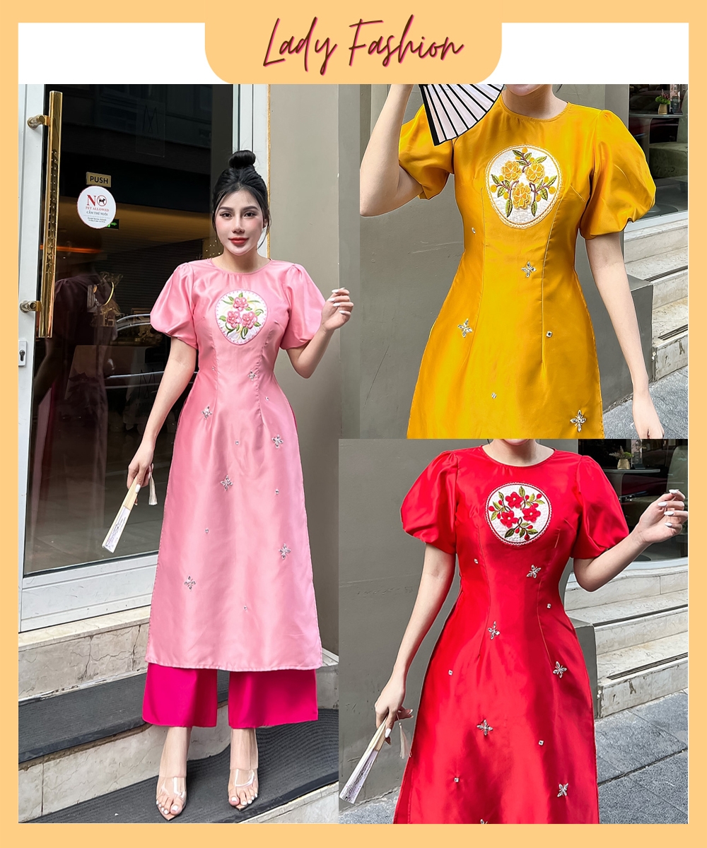 Áo dài cách tân Tapta nhung kết đá xinh xỉu AD023- Lady Fashion