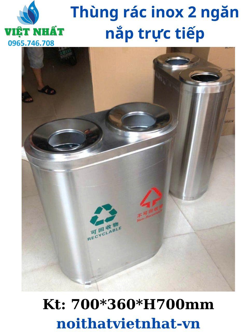 Thùng rác inox 2 ngăn Việt Nhất – Giải pháp phân loại rác hiện đại và tiện lợi