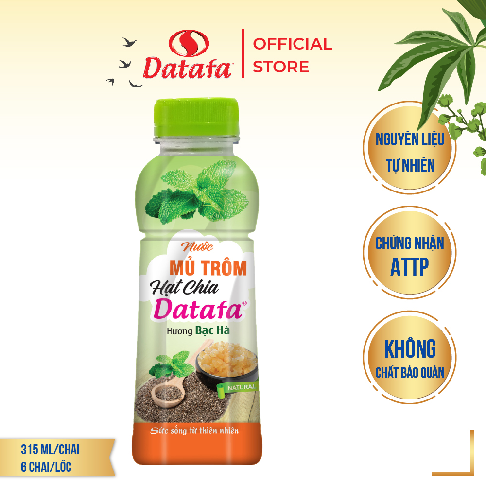 Nước Mủ Trôm Hạt Chia Datafa Hương Bạc Hà - Thùng 24 Chai 315ml