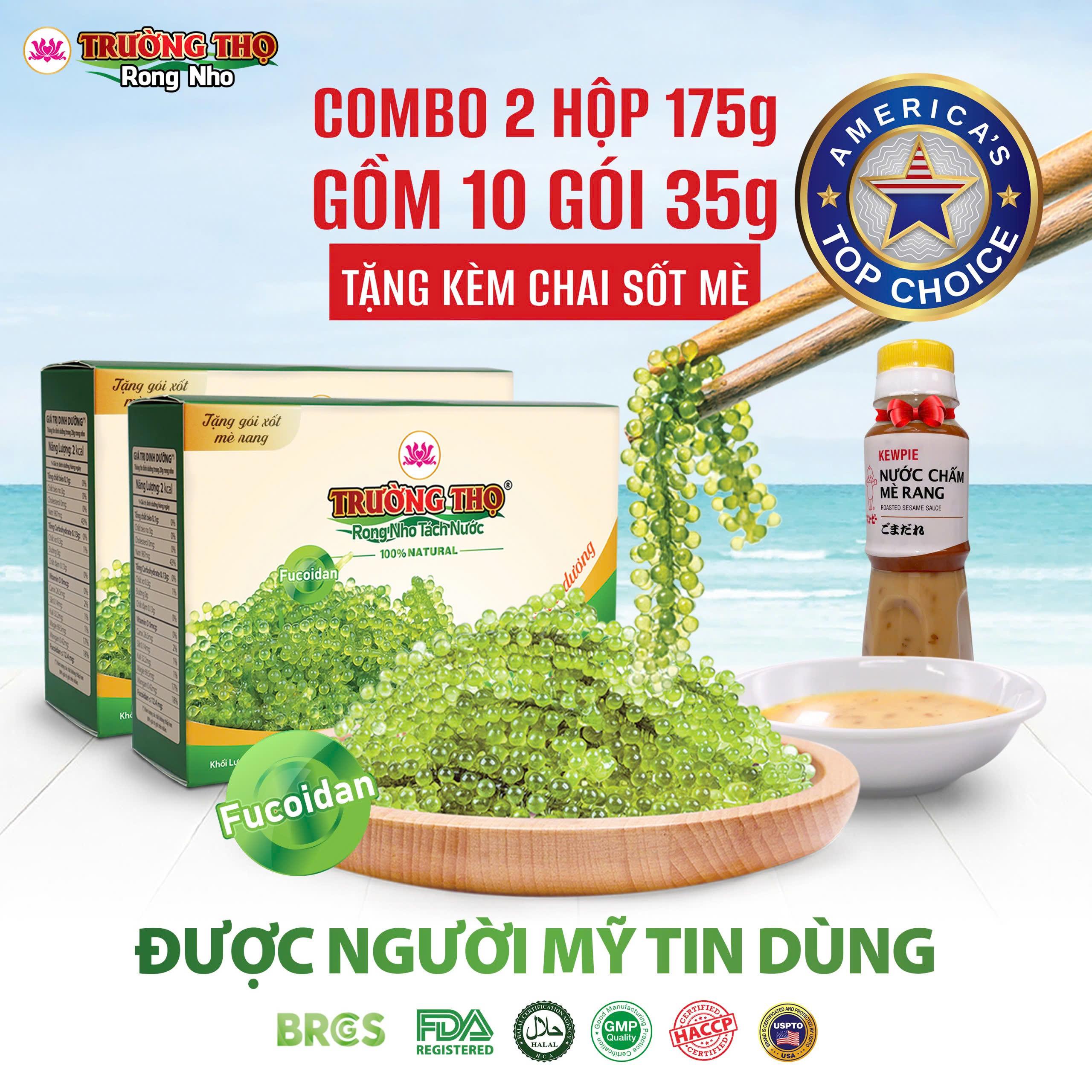 [MUA 2 TẶNG 1] Combo 2 hộp rong nho Trường Thọ 175g gồm 10 gói 35g, Tặng 1 chai sốt mè, Người Mỹ tin dùng.