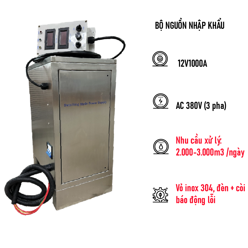 BỘ NGUỒN 3 PHA - 12V1000A - VỎ INOX 304, ĐÈN + CÒI BÁO ĐỘNG