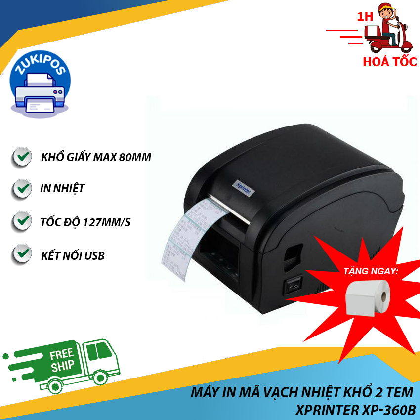 Máy in mã vạch nhiệt khổ 2 tem Xprinter XP-360B Giá Rẻ Bảo Hành 12 Tháng - Zukipos