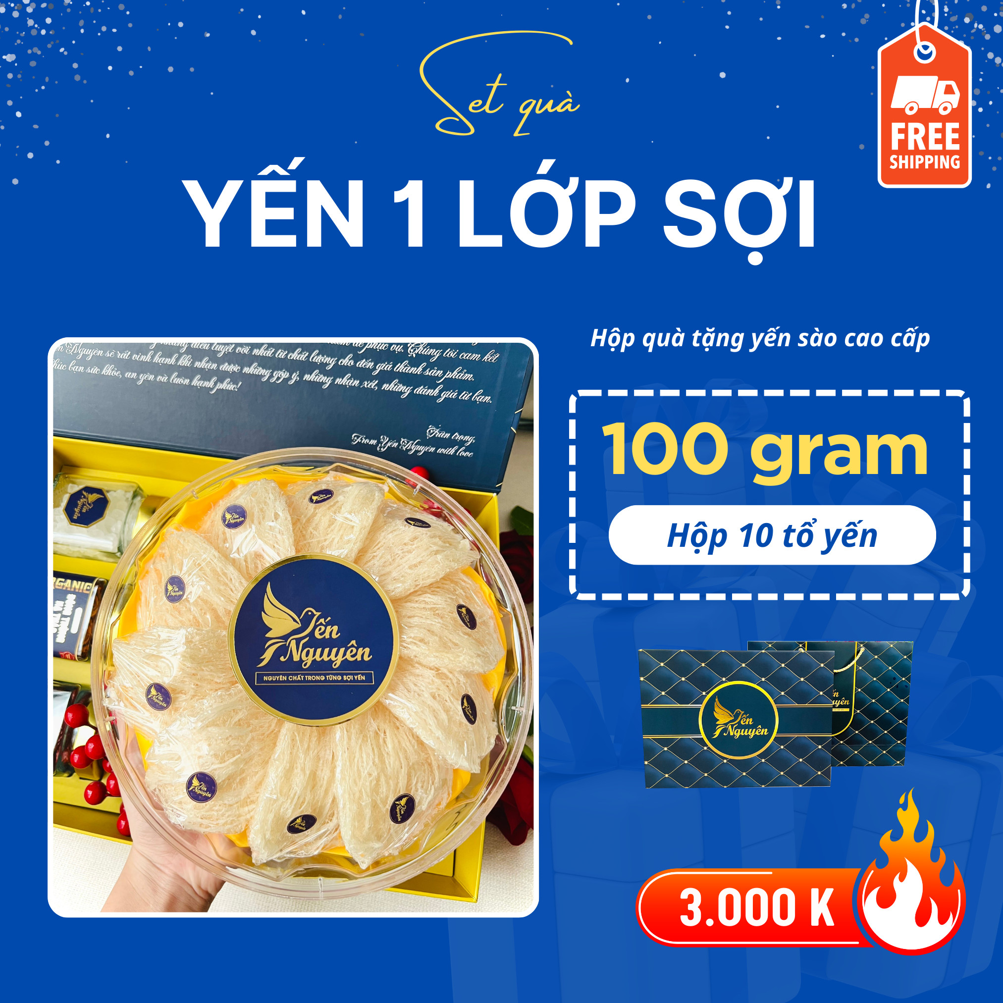 HỘP QUÀ 100GR YẾN 1 LỚP SỢI - MUA 1 TẶNG 3