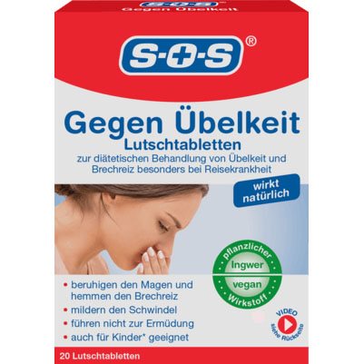 Viên ngậm chống buồn nôn, hộp 20 viên - SOS Übelkeit-Lutschtabletten