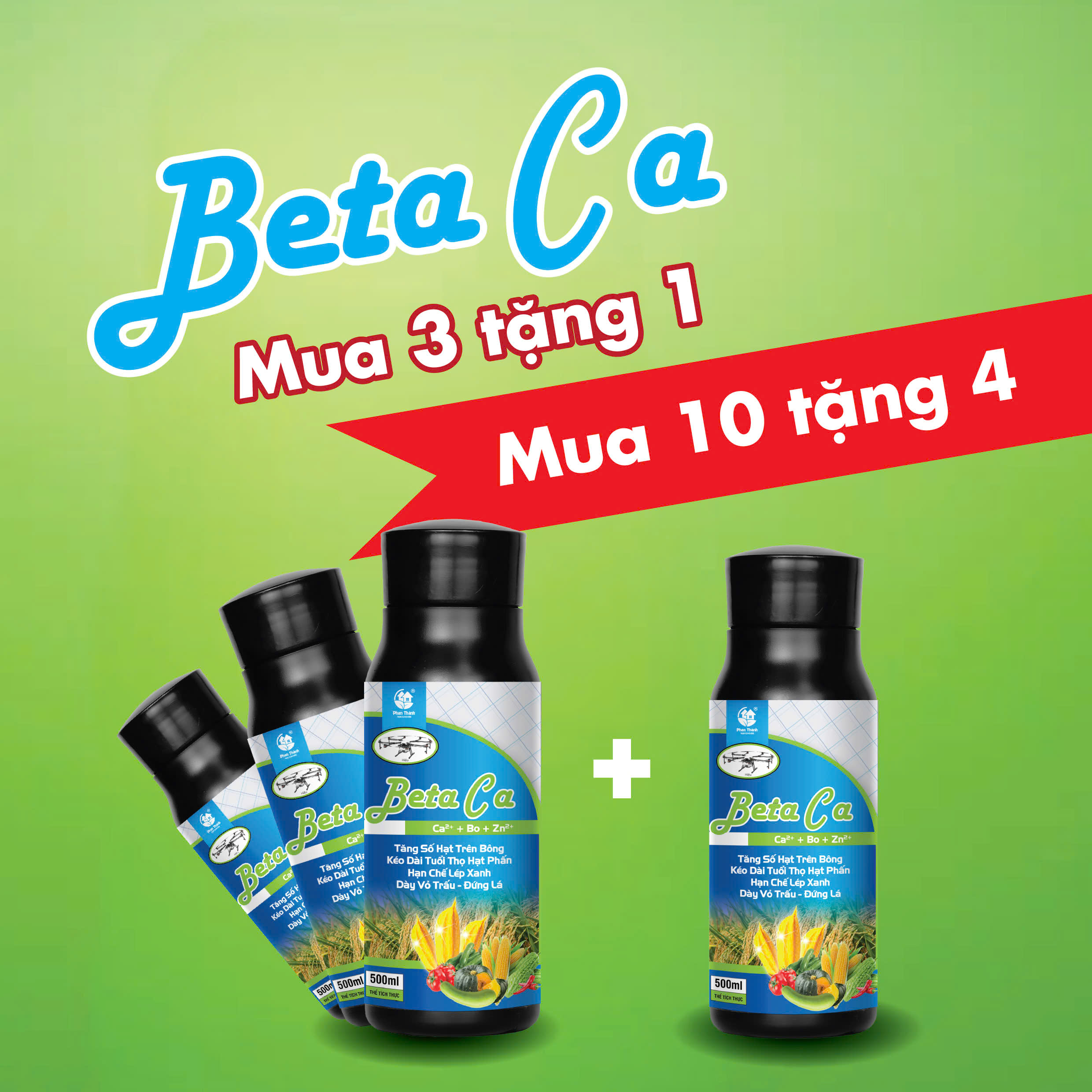 [Mua 3 tặng 1] [mua 10 tặng 4] Phân bón lá BETA CANXI  500 ML, Kéo dài tuổi thọ hạt phấn, Tăng số hạt trên bông, hạn chế lép xanh, Dày vỏ trấu/vỏ quả.