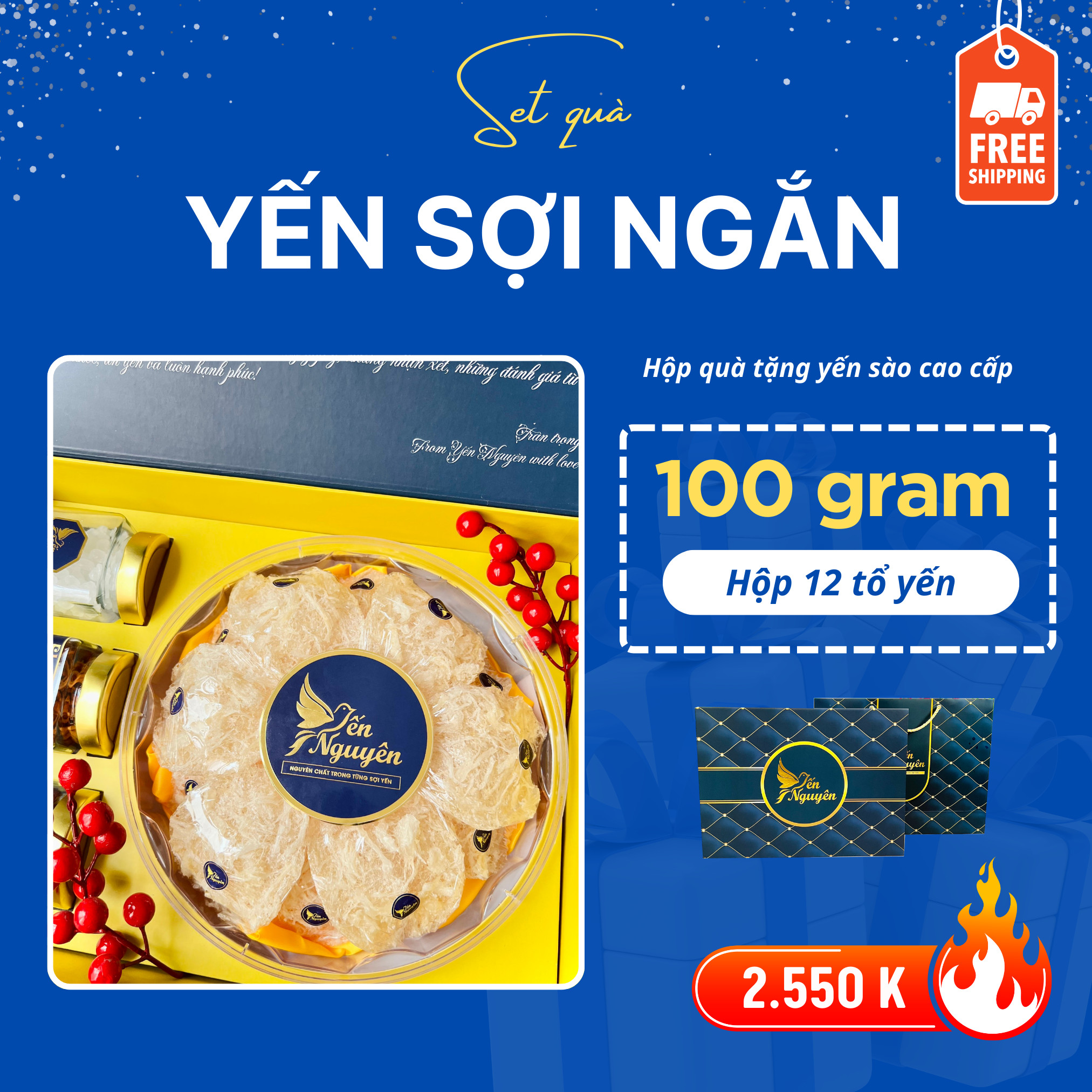 HỘP QUÀ 100GR YẾN SỢI NGẮN - MUA 1 TẶNG 3