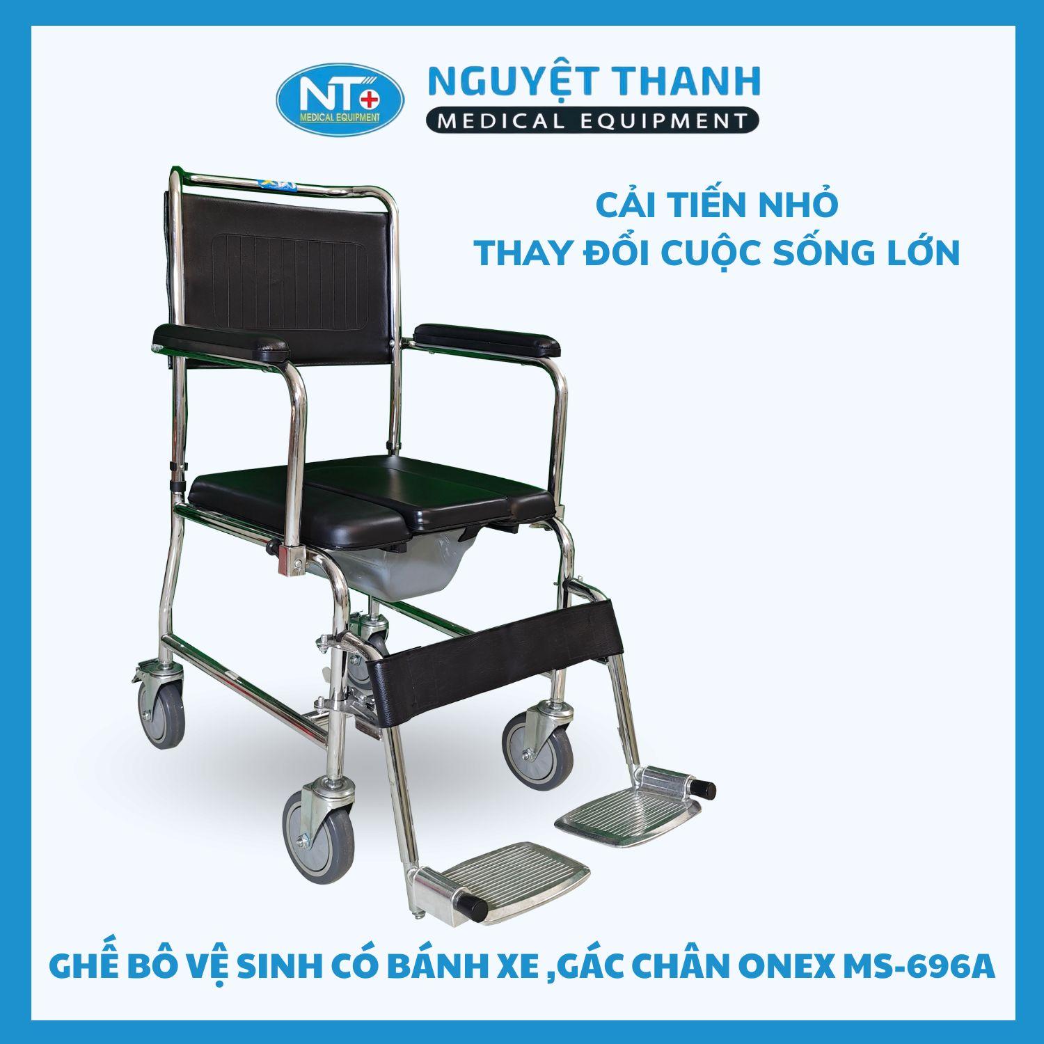 Ghế Bô Vệ Sinh Có Bánh Xe, Đệm Simili , Có Gác Chân , Bô Vuông OneX MS-696A