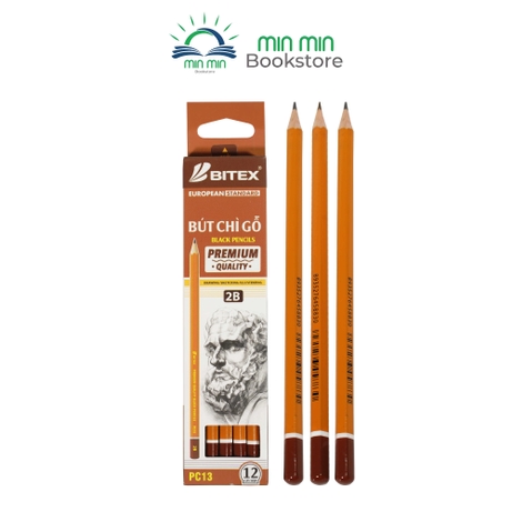 Combo 10 cây/1hộp Bút chì mỹ thuật BITEX 2B Premium nhúng đầu - PC13 (12 cây /hộp)