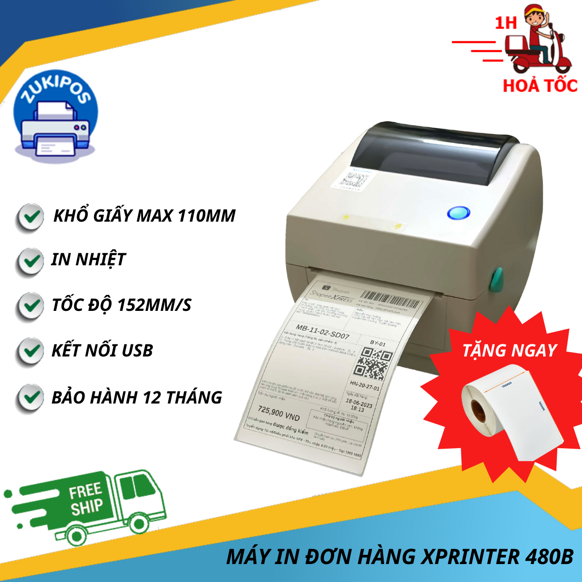 Máy In Tem Nhiệt In Đơn Hàng Shopee Xprinter 480B Chính Hãng BH 12 Tháng