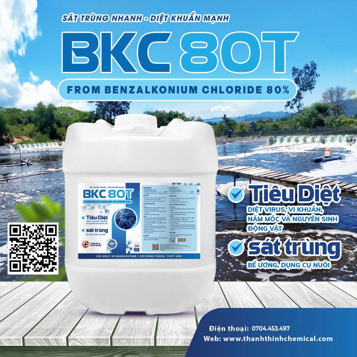 BKC 80T (20 lít/can) - Diệt virus, vi khuẩn, nấm mốc, nguyên sinh động vật gây bệnh, khử trùng bể ương, dụng cụ nuôi