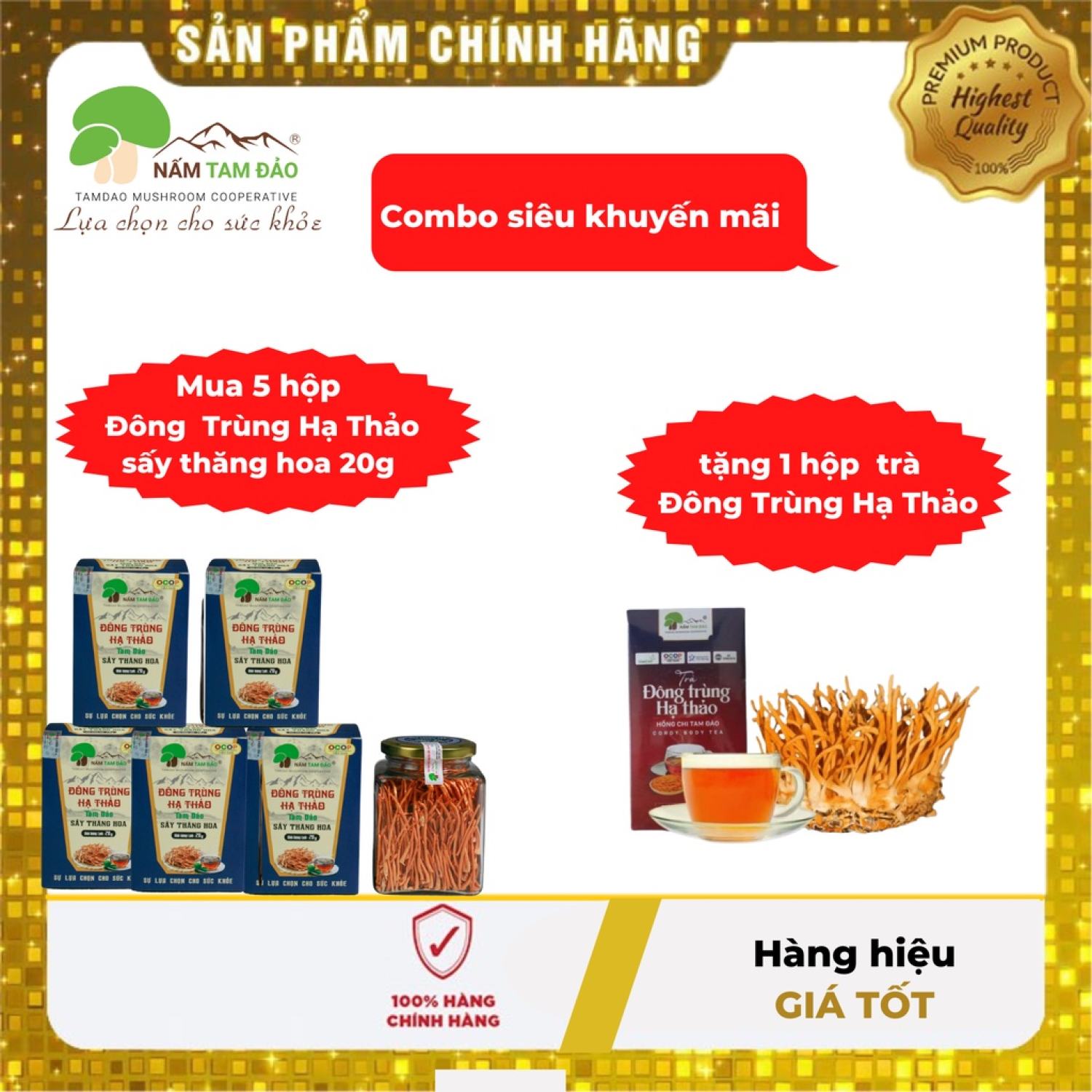 (SIÊU KHUYẾN MÃI) COMBO 5 HỘP ĐÔNG TRÙNG HẠ THẢO TAM ĐẢO SẤY THĂNG HOA HỘP 20G TẶNG 1 HỘP TRÀ ĐÔNG TRÙNG HẠ THẢO
