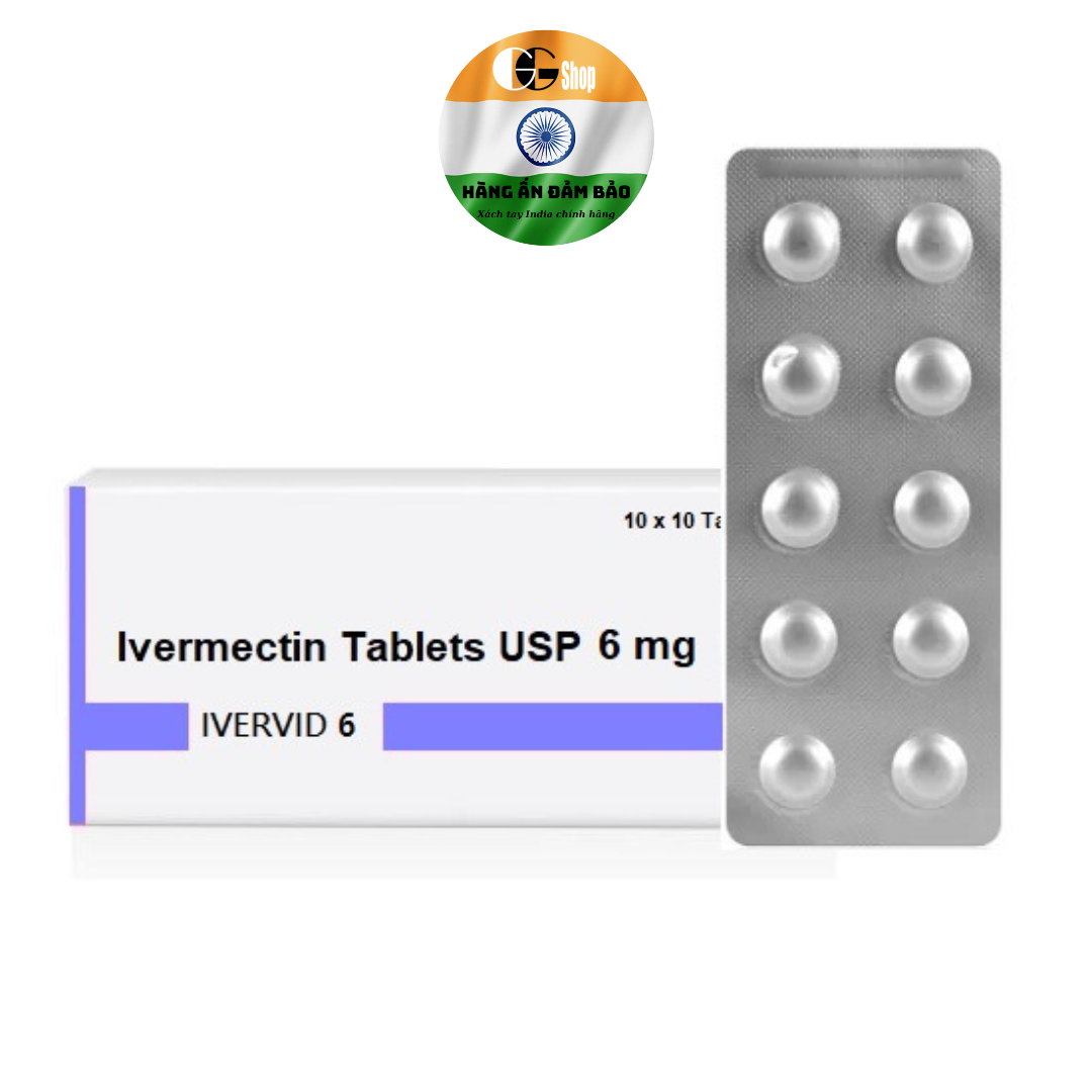 Ivermectin Ivervid USP 6mg - Viên uống điều trị nhiễm ký sinh trùng ở đường ruột, da và mắt, hộp 10x10 viên