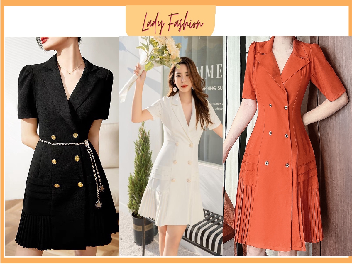 Đầm cổ vét phối dập li sang trọng D062- Lady Fashion