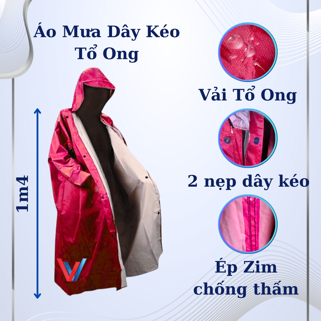 Áo đi mưa BIT dây kéo họa tiết vảy cá trơn 1m4 Cao cấp