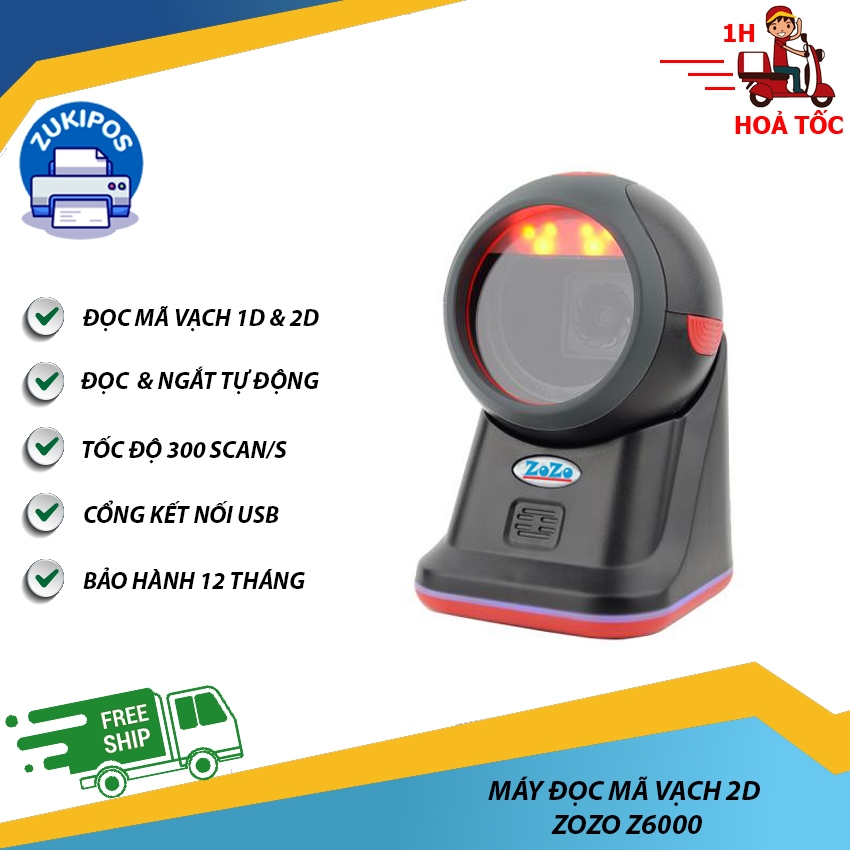 Máy Đọc Mã Vạch 2D ZOZO Z6000 Đa Tia Có Dây Để Bàn Bảo Hành 12 Tháng - Zukipos