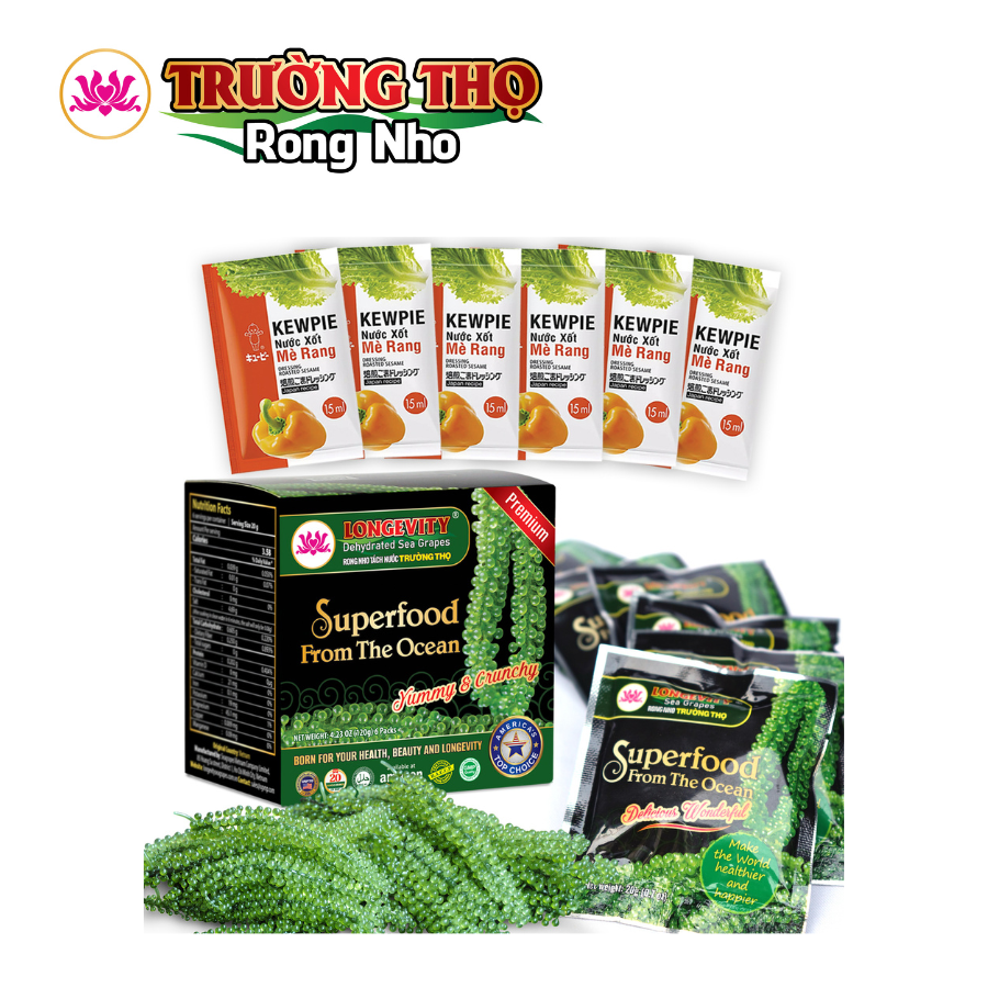 Rong Nho Tách Nước Trường Thọ Xuất Khẩu USA - Hộp 120g (6 Gói Rong Nho 20g)