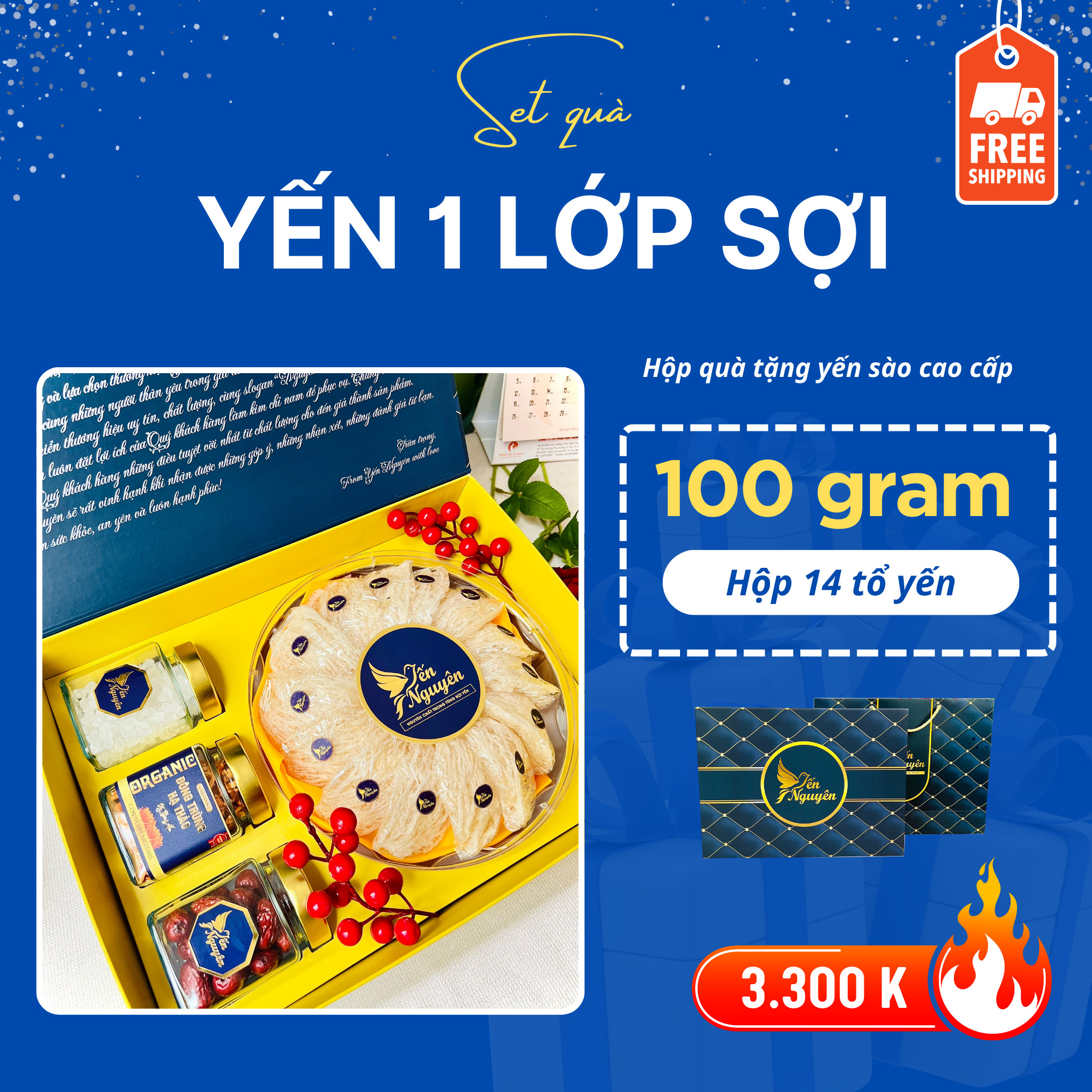 HỘP QUÀ 100GR YẾN 1 LỚP SỢI - MUA 01 TẶNG 03