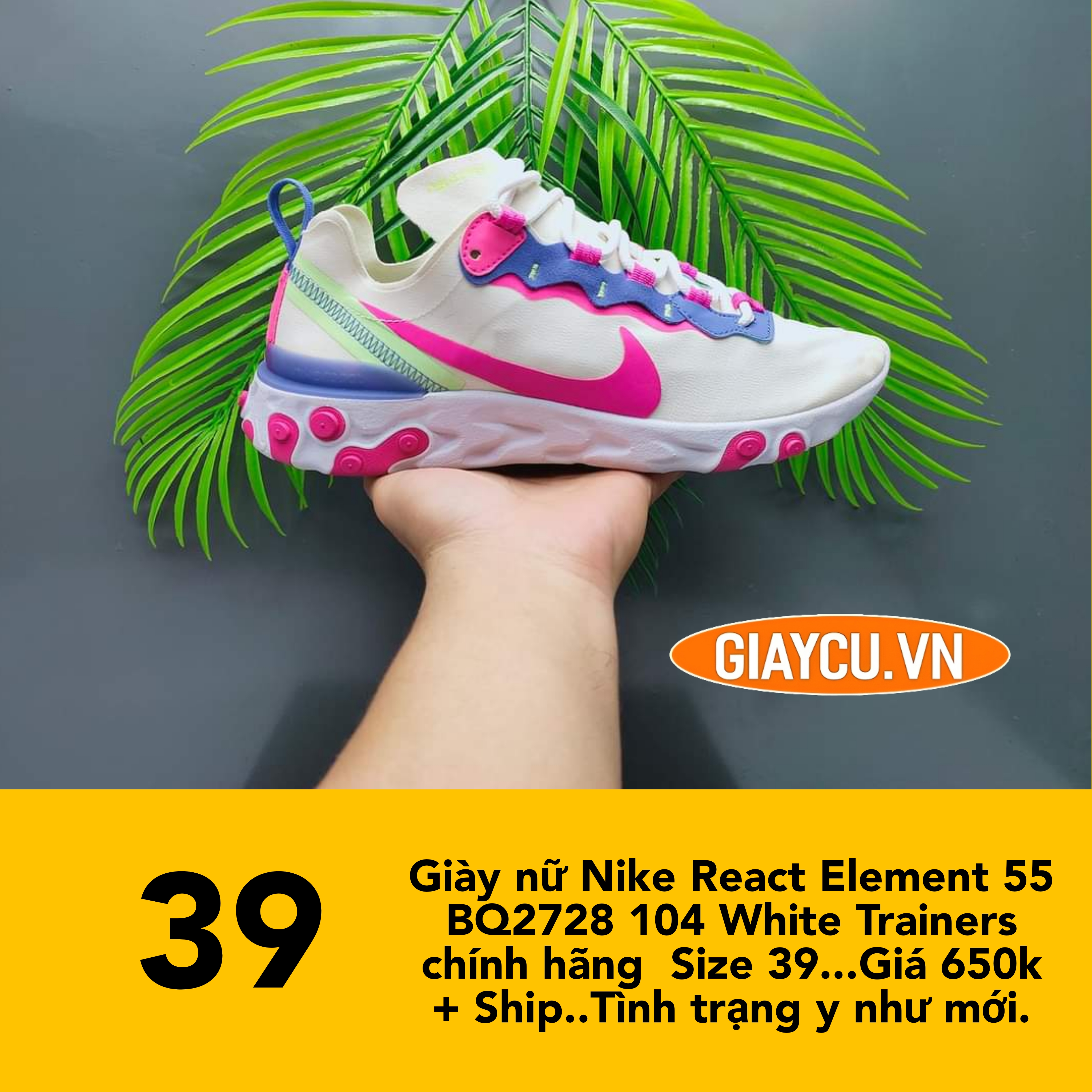 Giày nữ Nike React Element 55 BQ2728 104 White Trainers chính hãng