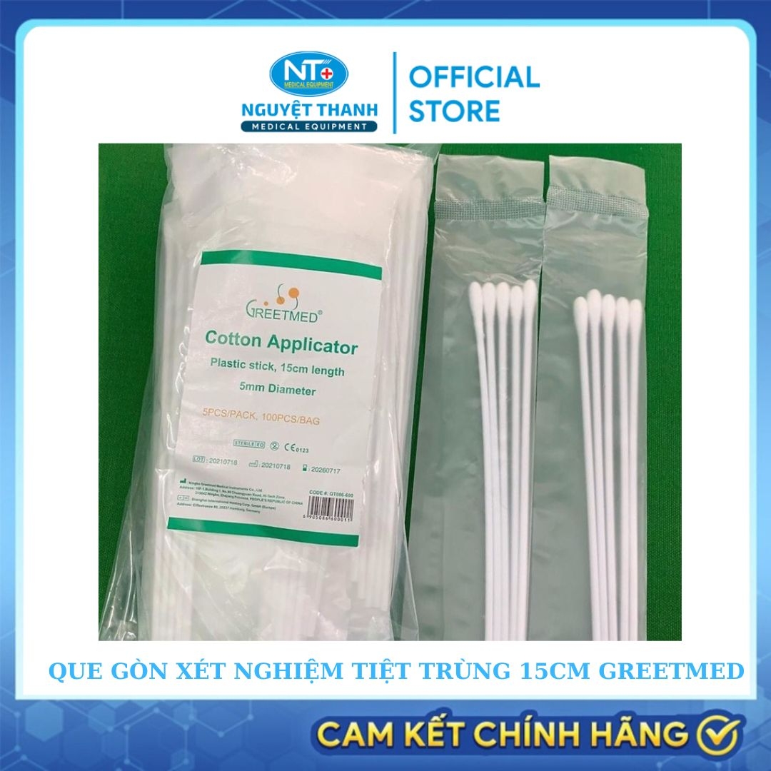 Que Gòn Xét Nghiệm Tiệt Trùng 15cm Greetmed - Gói 100 Que