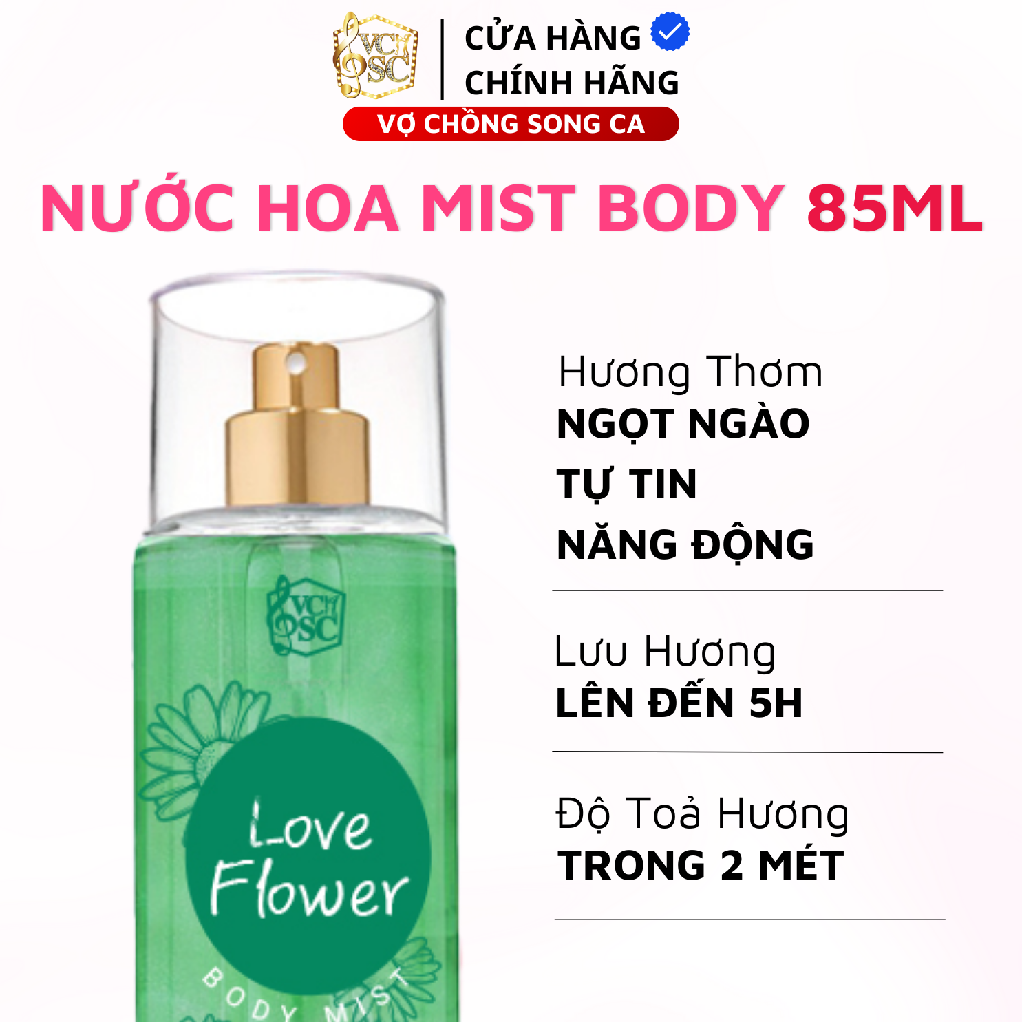 ( 2 chai) Body Mist love flower VCSC - Hiệu ứng nhũ lấp lánh